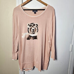 Lands' End Supima Cotton Top Bear Sweater Sz 3X Soft Pink Cozy Preppy Soft Girl